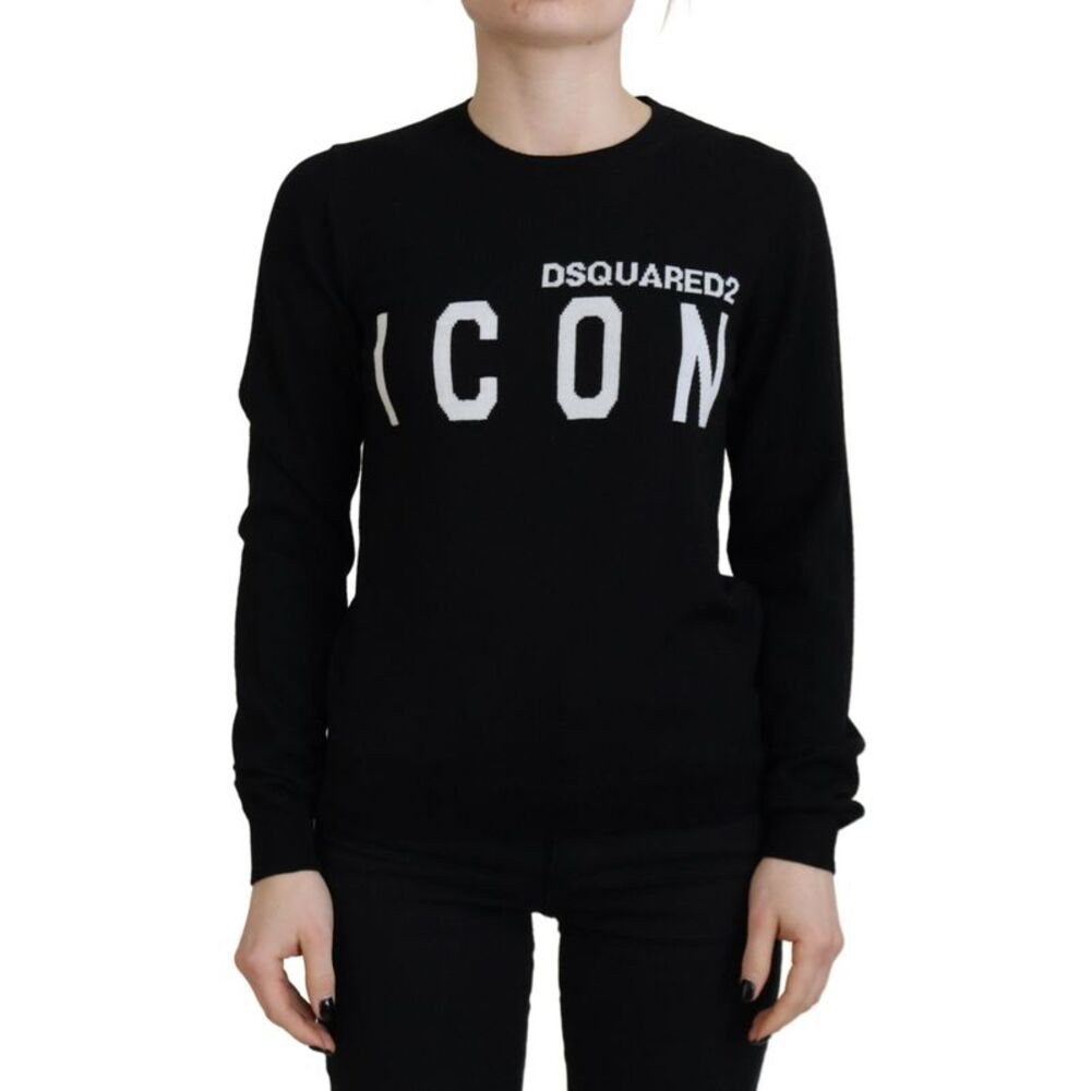 Dsquared² Black Virgin Wool Logo Print Long Sleeves Women's Sweater